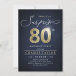 Modern blue and gold adult surprise 80th birthday invitation<br><div class="desc">Modern Shhh, it's a surprise 80th birthday party invitation features stylish script and faux gold glitter number 80 and your party details on navy blue background color, simple and elegant, great surprise adult milestone birthday invitation for men and women. the black background color can be changed to any color of...</div>