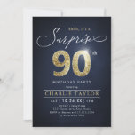 Modern blue and gold adult surprise 90th birthday invitation<br><div class="desc">Modern Shhh, it's a surprise 90th birthday party invitation features stylish script and faux gold glitter number 90 and your party details on navy blue background color, simple and elegant, great surprise adult milestone birthday invitation for men and women. the black background color can be changed to any color of...</div>