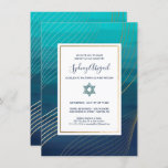 Modern Blue and Gold Bat Mitzvah or Bar Mitzvah Invitation<br><div class="desc">This modern and elegant Bat Mitzvah or Bar Mitzvah invitation features gold (simulated foil) lines over a watercolor style teal and navy ombre background (that can be easily changed to any color of your choice). A Star of David is featured and matches the gold lines in the background. Customize this...</div>