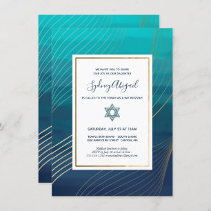 Modern Blue and Gold Bat Mitzvah or Bar Mitzvah Invitation