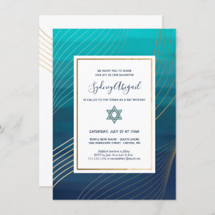 Modern Blue and Gold Bat Mitzvah or Bar Mitzvah Invitation