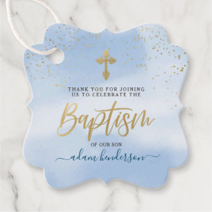 Modern Blue And Gold Boy Baptism Thank You Favor Tags