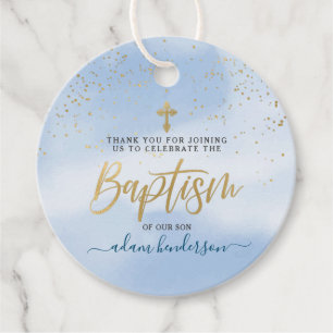 Modern Blue And Gold Boy Baptism Thank You Favor Tags