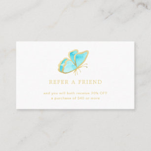 Modern Blue and Gold Butterfly Elegant Referral Card