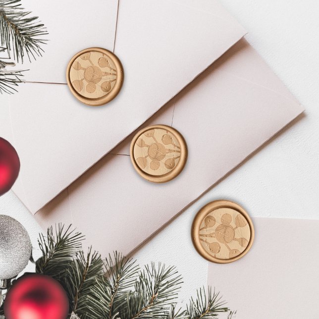 Modern Blue And Gold Christmas Leaves Monogram Wax Seal Stamp (Christmas Leaf Monogram Wax Seal Stamp)