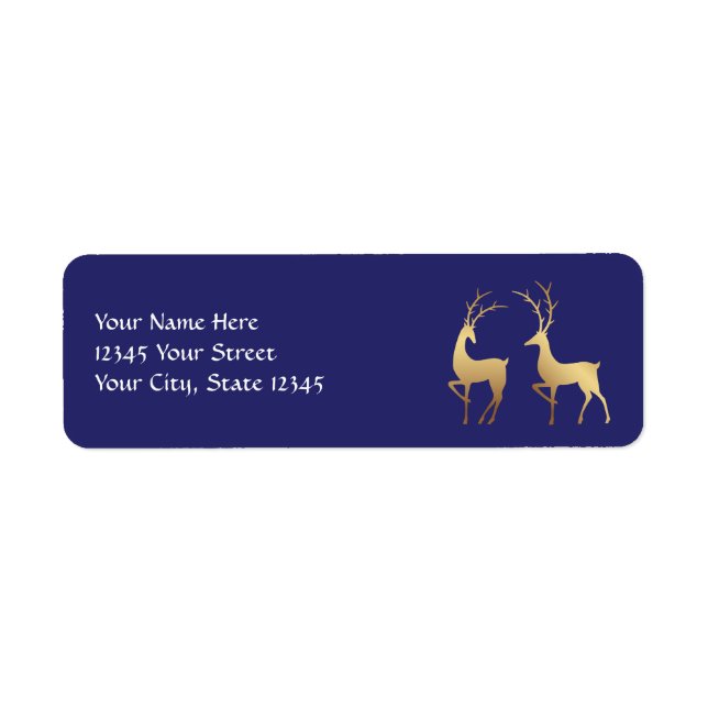 Modern Blue and Gold Deer Holiday Label (Front)