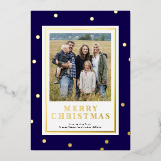 Modern Blue and Gold Foil Christmas Photo Card