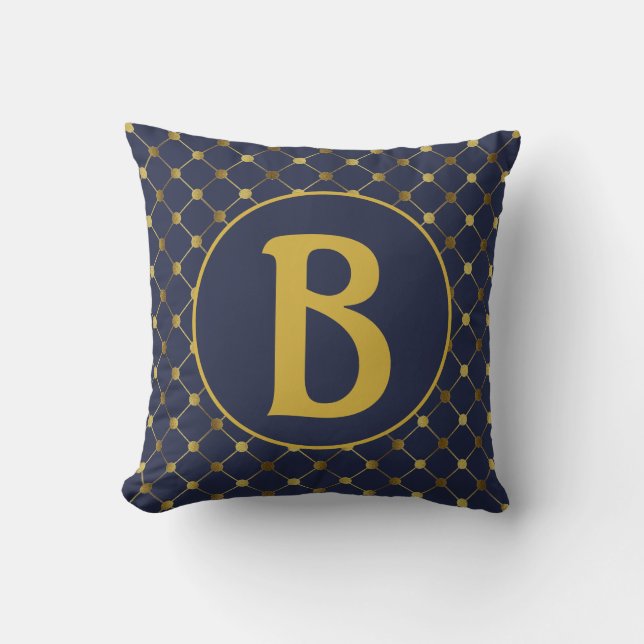 Modern Blue and Gold Geometric Throw Pillow (Front)