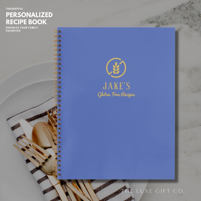 Modern Blue and Gold Gluten Free Blank Recipe Book (Creator Uploaded)