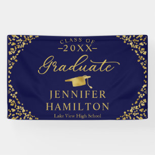 Modern Blue and Gold Graduation Class Of 2026 Banner