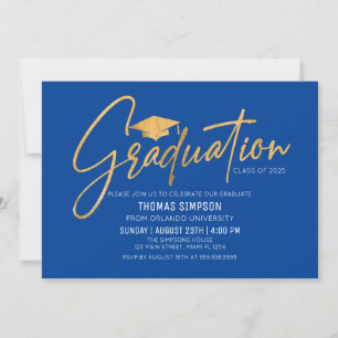 Modern blue and gold Graduation Invitation