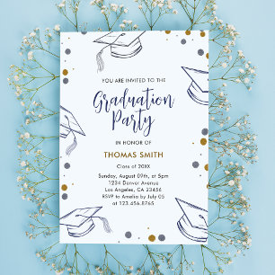 Modern Blue and Gold Graduation Party Invitation