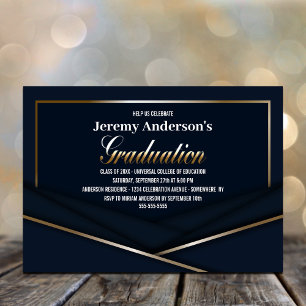 Modern Blue and Gold Graduation Party Invitation