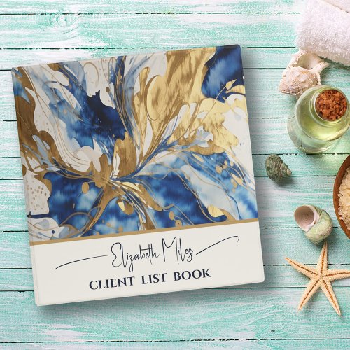 Modern Blue and Gold Liquid Watercolor Abstract 3 Ring Binder