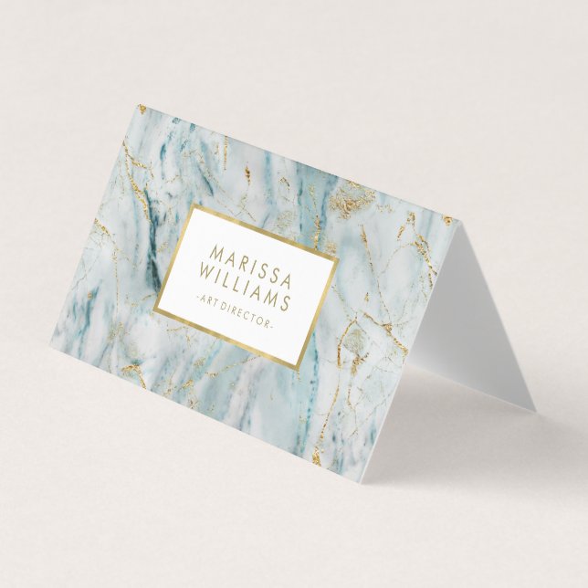 Modern Blue and Gold Marble Texture Business Card (Front)