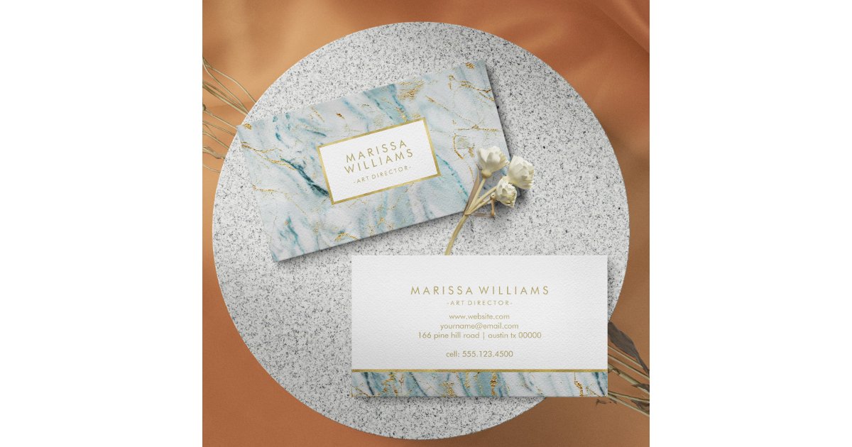Modern Blue and Gold Marble Texture Business Card | Zazzle