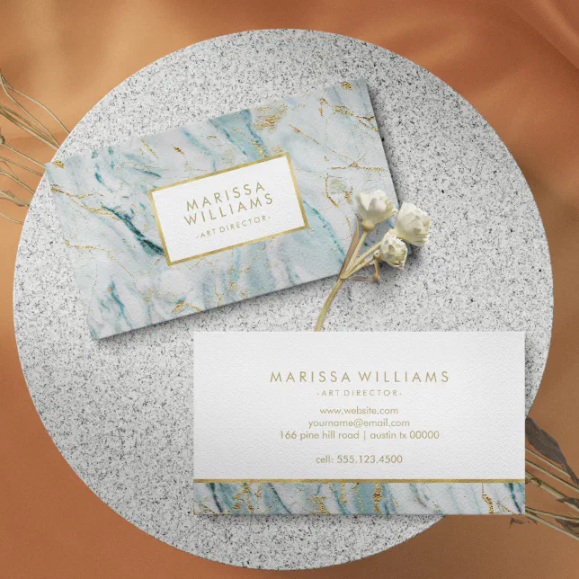 Modern Blue and Gold Marble Texture Business Card | Zazzle