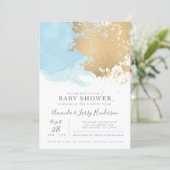 Modern Blue and Gold Watercolor Baby Shower Invitation (Standing Front)