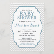 Modern Blue and Gray Chevron Baby Shower Invites