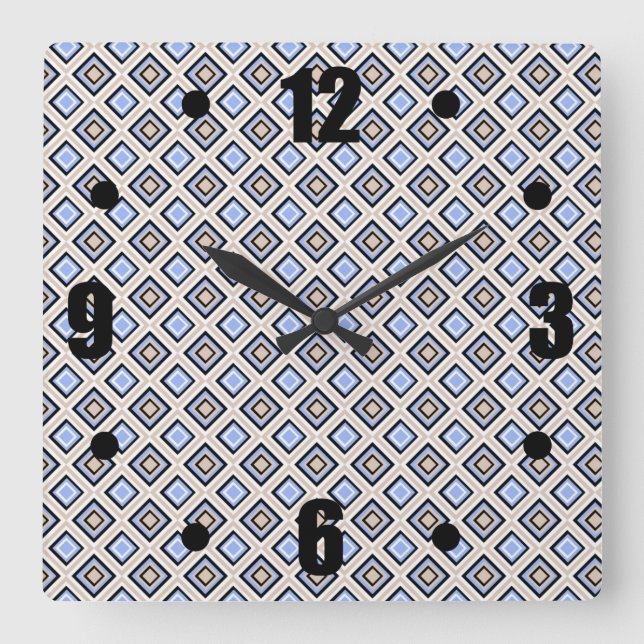Modern Blue and Gray Confetti Squares Geo Pattern Square Wall Clock (Front)
