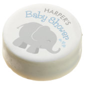 Modern Blue and Gray Elephant Boy Baby Shower Chocolate Covered Oreo (Angled)