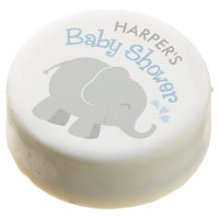 Modern Blue and Gray Elephant Boy Baby Shower Chocolate Covered Oreo