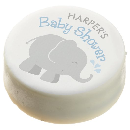 Modern Blue and Gray Elephant Boy Baby Shower Chocolate Covered Oreo (Angled)