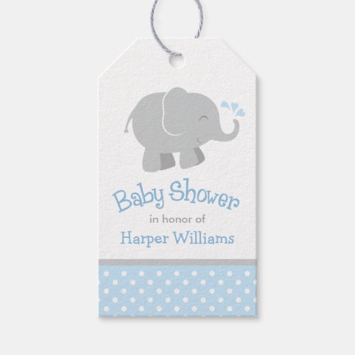 Modern Blue and Gray Elephant Boy Baby Shower Gift Tags