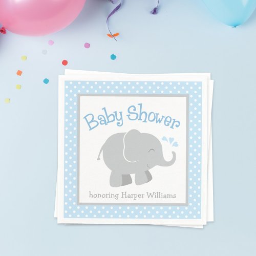 Modern Blue and Gray Elephant Boy Baby Shower Paper Napkins
