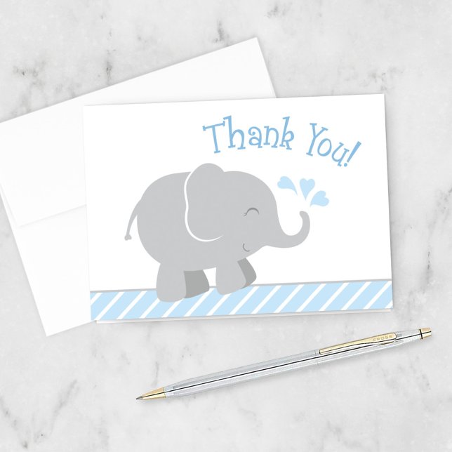 Modern Blue and Gray Elephant Boy Baby Shower Thank You Card (Creator Uploaded)