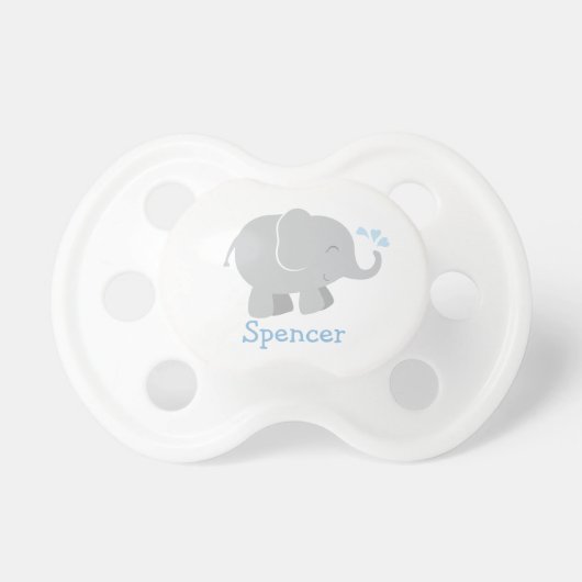Modern Blue and Gray Elephant Custom Monogram Pacifier (Front)