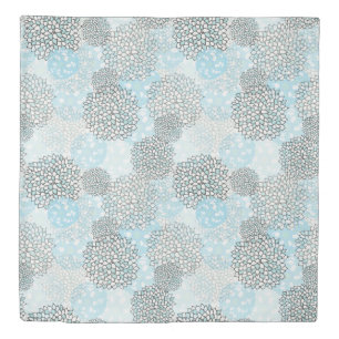 Modern Blue and Gray Floral Pattern Duvet Cover