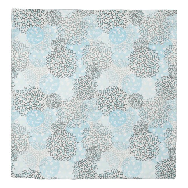 Modern Blue and Gray Floral Pattern Duvet Cover (Front)
