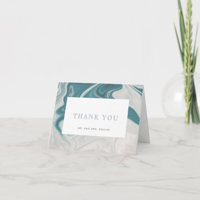 Modern Blue and Gray Marble Thank You Card (Front)