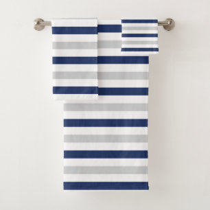 Modern Blue and Gray Stripes Bath Towel Set