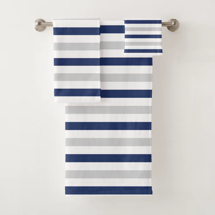 Modern Blue and Gray Stripes Bath Towel Set | Zazzle