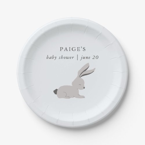 Modern Blue and Gray with Bunny Baby Shower Paper Plates
