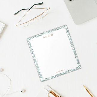 Modern Blue and Green Botanical Border Notepad