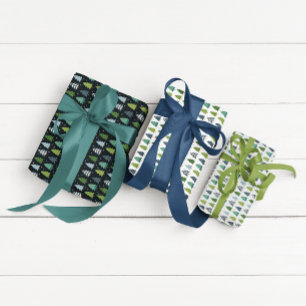 Modern Blue and Green Christmas Tree Wrapping Paper Sheets