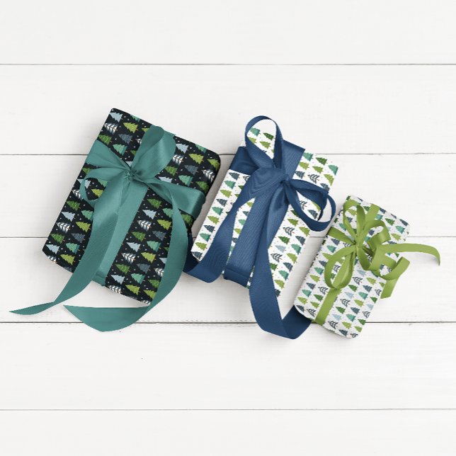 Modern Blue and Green Christmas Tree  Wrapping Paper Sheets (Bright, modern, colorful, and fun! So many options and possibilities!)