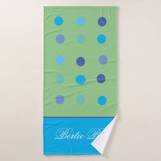 Modern, blue and green spotted customisable Pet Bath Towel (Bath Towel)