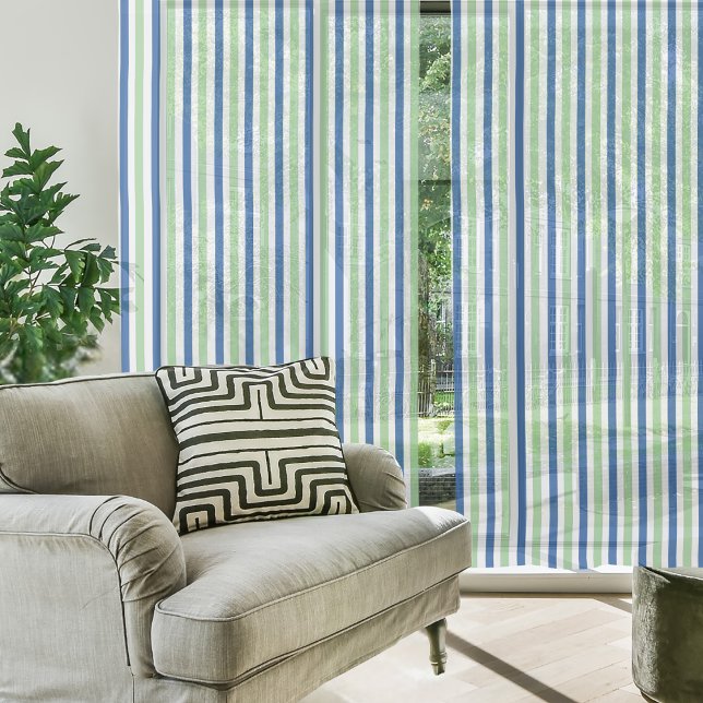 Modern Blue And Green Striped Pattern Sheer Curtains (Creator Uploaded)