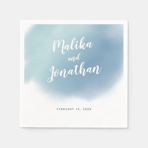 Modern Blue and Green Watercolor Ombre Wedding Napkins