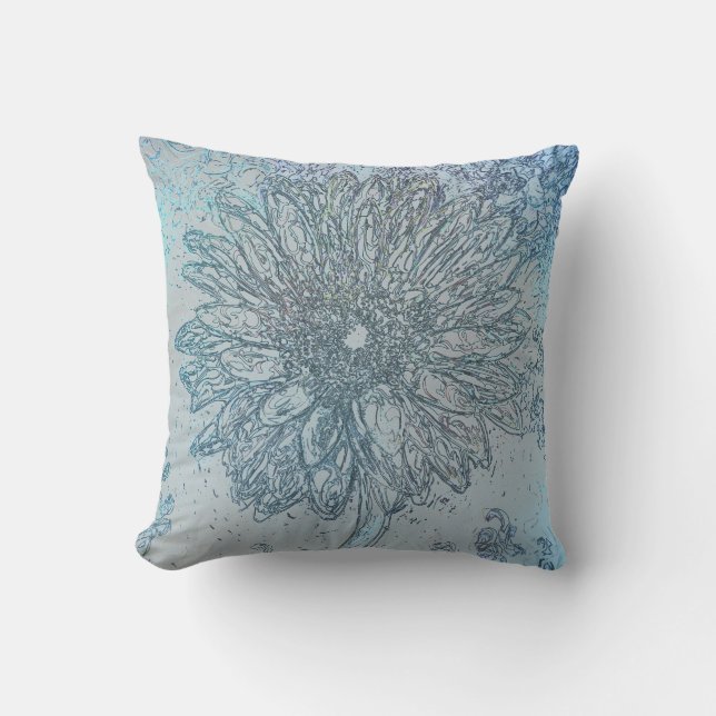 Modern blue and grey illustration Daisy floral Throw Pillow (Front)