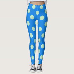 Modern blue and lime polka dots pattern leggings