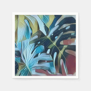 Modern Blue and Moody Monstera Leaves Decoupage Napkins