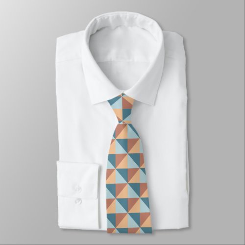 Modern Blue and Orange Geometric Triangle Pattern Neck Tie