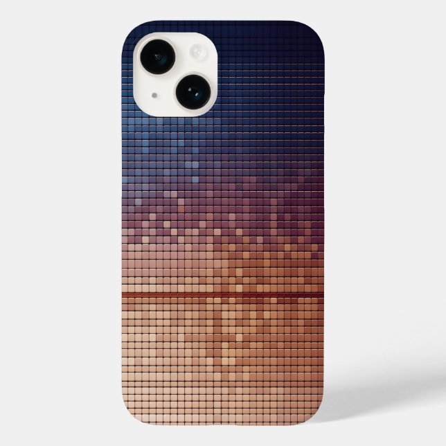 Modern Blue and Orange Pixel Mosaic Gradient Sunse Case-Mate iPhone Case (Back)