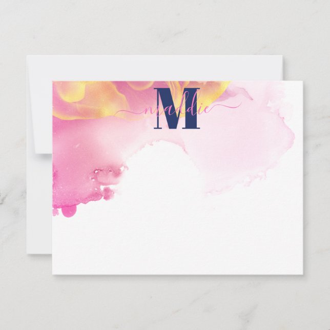 Modern Blue and Pin Ink Cloud Personalized Note Card (Front)