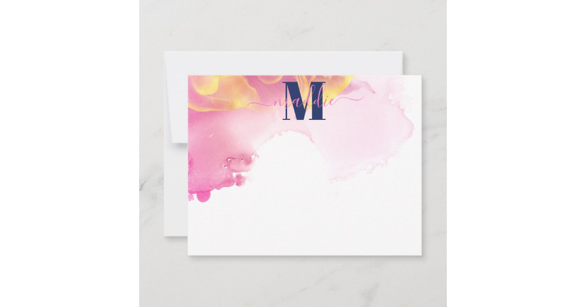 Modern Blue and Pin Ink Cloud Personalized Note Card | Zazzle
